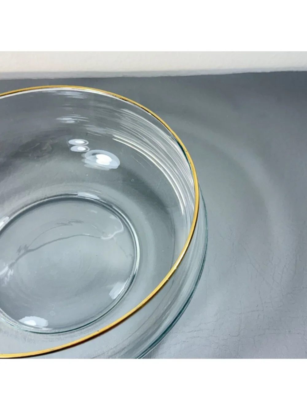Mid Century Modern Gold Rim Glass Salad Bowl Centerpiece Decor